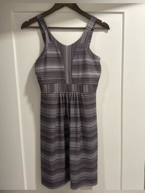TEHAMA Striped Midi Dress in Gray and White - built in sports bra
